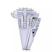 White Crystal Stone Luxury Big Silver Color Vintage Bridal Square Ring Set