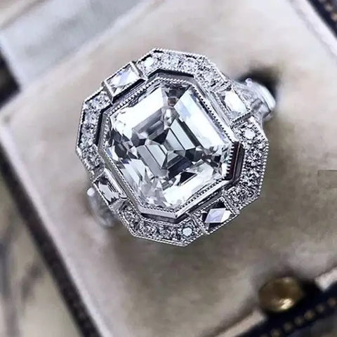 Elegant Prong-Set Crystal Cubic Zirconia Silver Color Ring