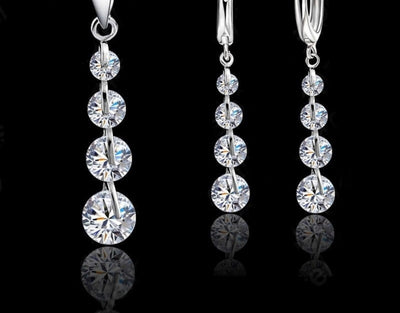 Exquisite Real 925 Sterling Silver  Long Austrian Crystal Necklace & Earrings Set