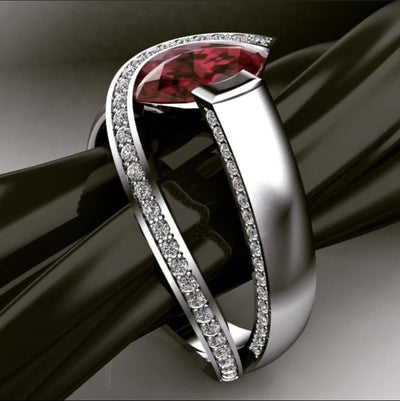 Authentic Fine Marquise Ruby Diamond Swirl Accent Custom Ring, custom design. Schedule a one on one consult to personalize your Ring!