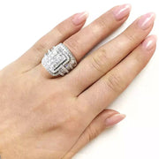 White Crystal Stone Luxury Big Silver Color Vintage Bridal Square Ring Set