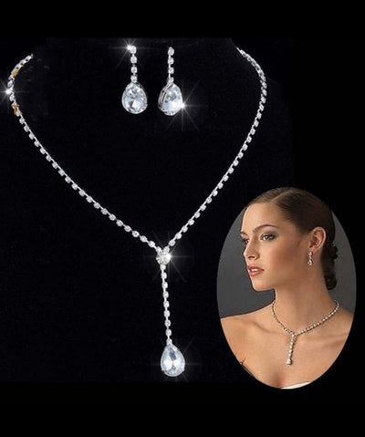 Celebrity Crystal Teardrop Long Necklace & Earring Set