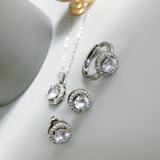 14k Gold Plated or Silver Zircon Necklace, Earring, & Ring Set