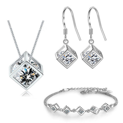 Itty Bitty Sterling Silver Gem Square High Quality Jewelry Set