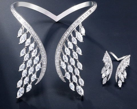 High Quality Cubic Zirconia Wings Opening Adjustable Bracelet & Ring Set