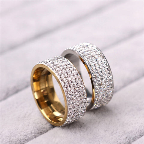 Iced Out Bling Full Rhinestone Gold Color Stainless Steel Unisex Ring