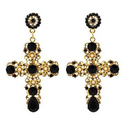 Vintage Baroque Bohemian Large Long Cross Earrings