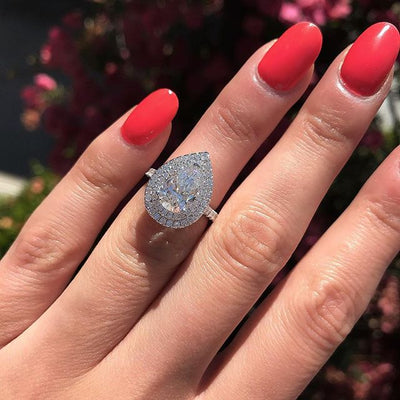 Water Drop Trendy Pear Shaped Cubic Zircon Stone Paved Silver Plated Ring
