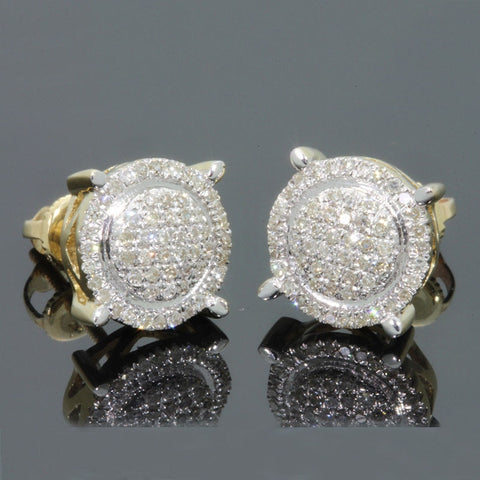 Puffed Marine Micro Paved Full Bling Iced Out Rock Round CZ Studs