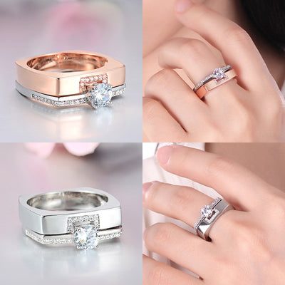 Luxury two color white Zircon Crystal Ring Set