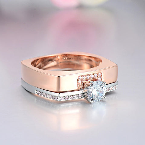 Luxury two color white Zircon Crystal Ring Set