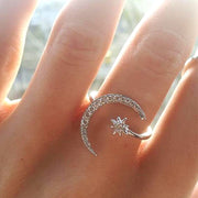 New Fashion Moon & Star Open/Adjustable Silver Color Ring