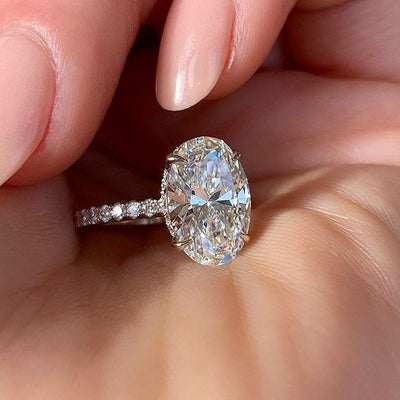 Oval Dazzling Brilliant CZ Stone Four Prong Setting Classic Ring