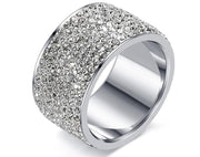 Fashion Full Crystal Big Romantic Stainless Steel Ring Bague Femme