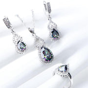 Natural Rainbow High Quality 925 Sterling Silver Stones Earrings, Bracelet, Necklace, & Rings Set