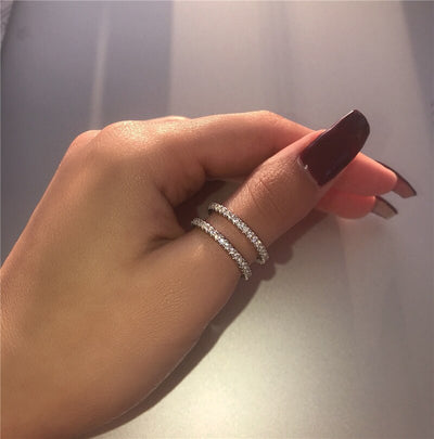 NEW Cute Two Rows Crystal Zircon Ring