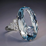 Light Sky Blue Solitaire Band Oval CZ Stone Shiny Ring