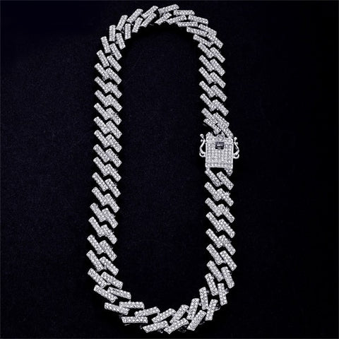 Iced Out Chain Bling Prong Link 15mm Full Crystal Rhinestones Clasp Set
