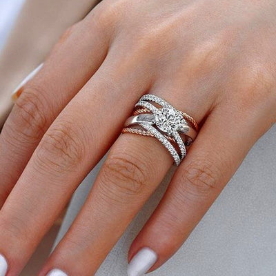 Luxury Big Round Crystal Stone Silver Color AAA Zircon Ring