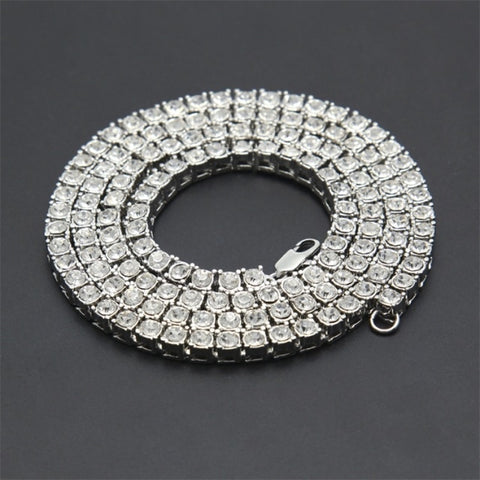 Bling Iced Out Rhinestone  5mm Width Silver Color, 1 Row Tennis Chains & Bracelet Set