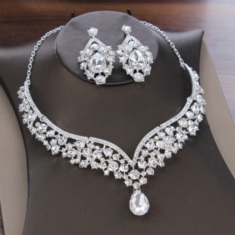 Baroque Crystal Water drop  Rhinestone Tiara/Crown Necklace & Earrings Set