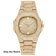 Chain +Watch+Bracelet Silver & Gold Color Full Iced Out Paved Rhinestones CZ  For Men