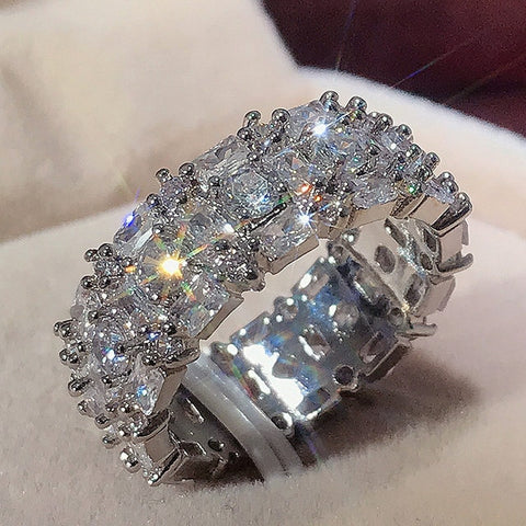 High-quality Silver Plated Luxury Inlaid Cubic Zirconia Ring