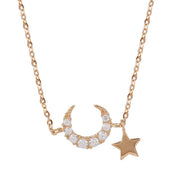 Cute Zircon Moon Star Tassel Necklace