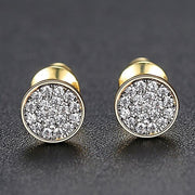Iced Out Bling AAA CZ Round Geometry Gold &  Silver Color Studs