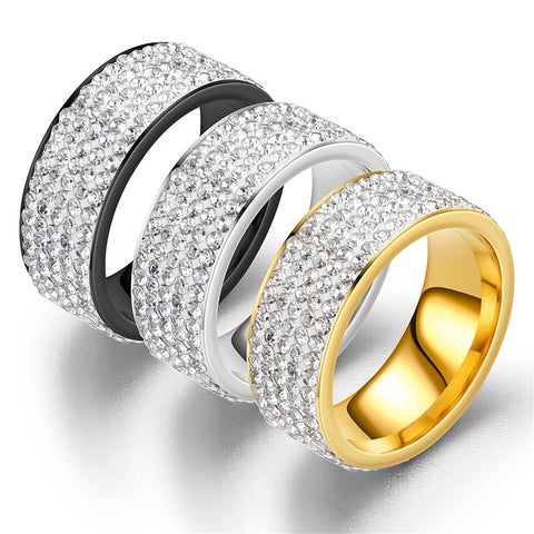 Iced Out CZ Bling Black/Gold/Silver Color Stainless Steel Unisex Rings