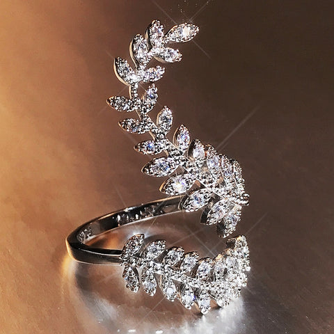 Graceful Leaves Open Crystal Zircon High Quality Fashion Ring