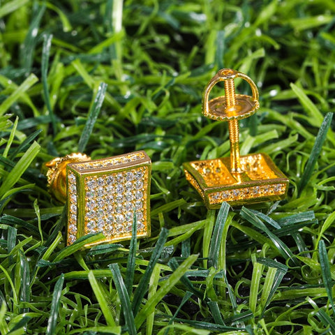 CZ Zircon Square Bling Iced Out Micro Full Paved Rhinestone Studs