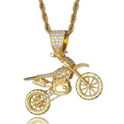 Full AAA Iced Out Bling CZ Cubic Zircon Copper Cool Motorcycle Pendant & Chain