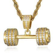 Iced Out Bling Rhinestone Rope Chain Barbell Gym Fitness Dumbbell Pendants & Chain For Men