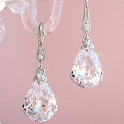 New Classic Style Pear Shape Cubic Zircon  Silver Color High Quality Timeless Drop Earrings