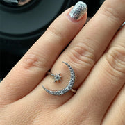 New Fashion Moon & Star Open/Adjustable Silver Color Ring