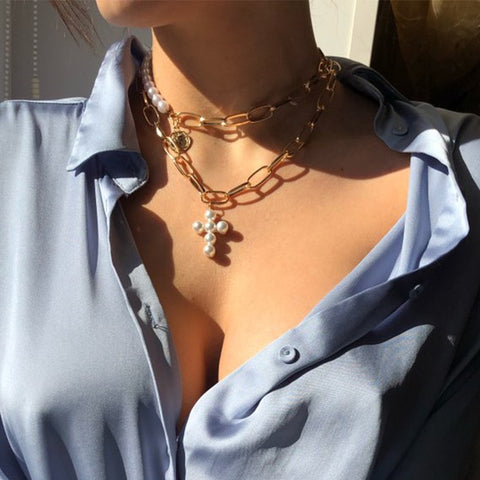 Fashion Long Boho Multilayered Pearl Pendant Necklace