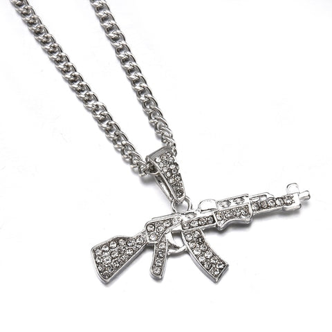 Gun & Cross Pendant Crystal Rhinestone Chains For Men/Unisex