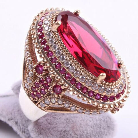 Gorgeous Large Oval Red Stone Luxury Filled High Quality CZ Ring