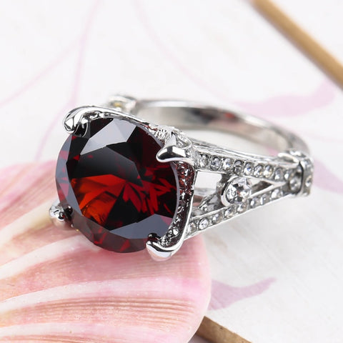 Gorgeous Large Oval Red Stone Luxury Filled High Quality CZ Ring