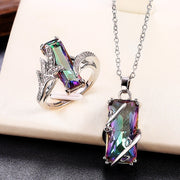 Beautiful Multicolored Rectangular Stone Ring/Necklace Set Novel Design