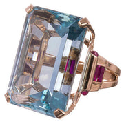 Luxury Square Sapphire Sea Blue Topaz Diamond Rose Gold Fashion Ring