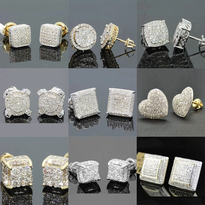 Iced Out Bling Gold Micro Pave Cubic Zircon Studs Unisex