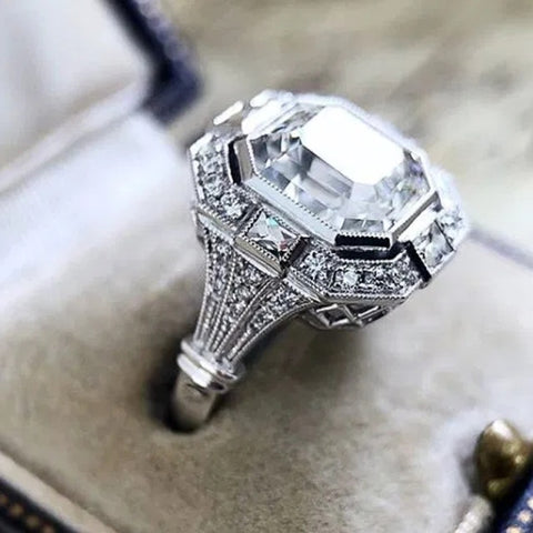 Elegant Prong-Set Crystal Cubic Zirconia Silver Color Ring