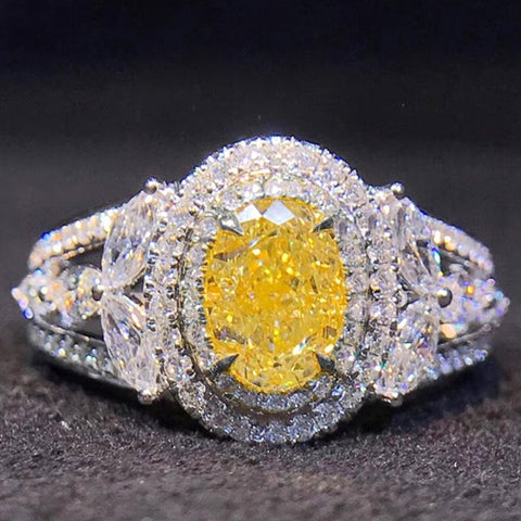 Gorgeous Oval Bright Yellow CZ Vintage Elegant High Quality Ring