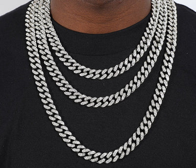 Iced Out Paved Rhinestones 1Set 8MM 13MM Full Cuban Chain CZ Bling for Men