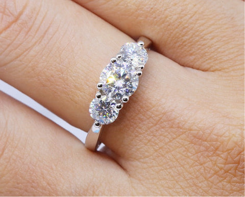 2ctw 6.5mm Round Cut Engagement & Wedding Moissanite Diamond Double Halo Platinum Plated Silver Ring