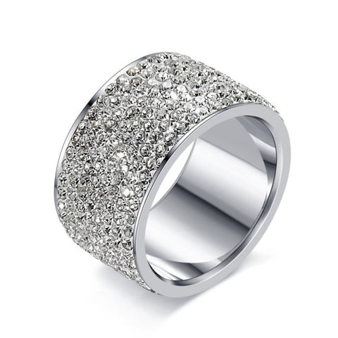 Fashion Full Crystal Big Romantic Stainless Steel Ring Bague Femme