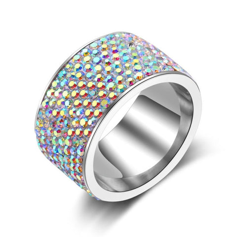 Fashion Full Crystal Big Romantic Stainless Steel Ring Bague Femme