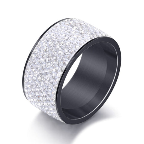 Fashion Full Crystal Big Romantic Stainless Steel Ring Bague Femme